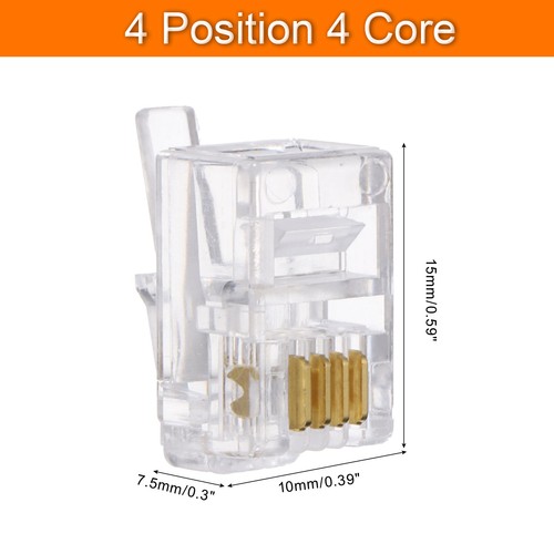 Telephone Modular Plug Male RJ9/RJ10/RJ22 Connectors, Copper Core 4P4C 40pcs - Afbeelding 3 van 5