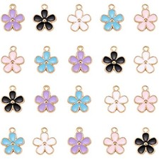 DanLingJewelry 100pcs Random Colors Alloy  Enamel Flower Charms - Lig