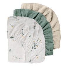Muslin Mini Crib Sheets 3 Pack, Breathable Pack and Play Sheets Fitted Soft C...