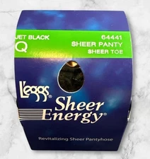 New L'eggs Sheer Energy Sheer Panty&Toe- Jet Black Size Q  64441