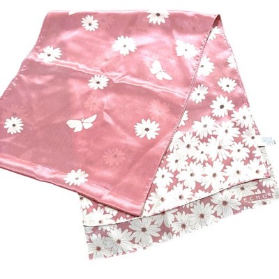 Vintage ECHO silk scarf romantic pink & cream daisies floral long rectangle