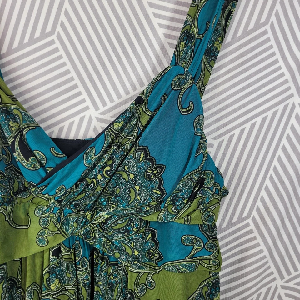 Vestido De Colección Y2K Talla Grande 3X 22/24W Midi Elastizado Espalda Pinup Envolvente Top Verde Azulado Foto 4 de 4