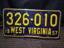 Vintage 1957 West Virginia License Plate 326-010