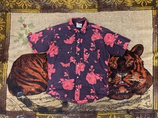 Vintage 60s E W Plains Pearl Snap Western Shirt Red Rose Floral Pattern Small