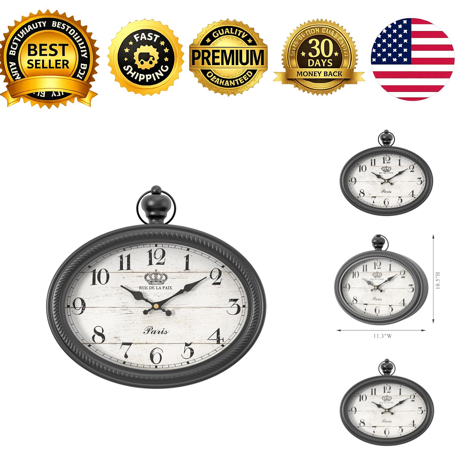 Retro Oval Wall Clock Black Vintage Antique Style featured image