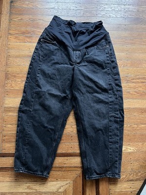 Old Navy Maternity Barrel Leg Full Panel Jeans Black Denim Button Solid Pockets