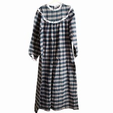 Lanz Of Salzburg Size Small Blue Plaid 100 Cotton Nightgown Flannel Prairie NWT