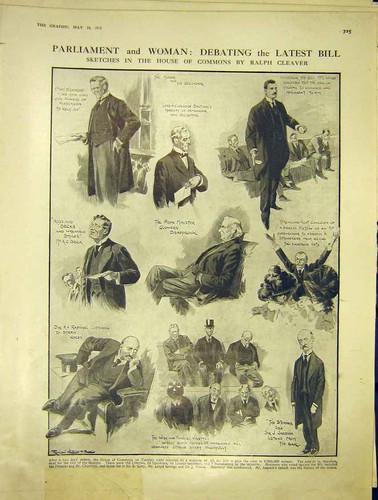Original Old Antique Print Parliament Woman House Commons Cleaver Sketch 1913