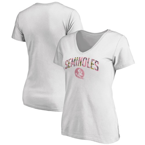 Women's White Florida State Seminoles Floral Arched V-Neck T-Shirt