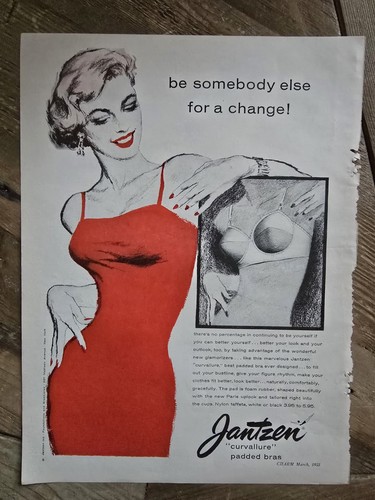 1955 Women's Jantzen Curvallure Padded Bra Vintage Fashion Art Ad