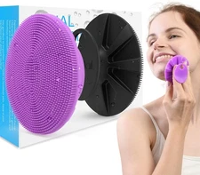 Silicone Face Scrubber 2 Pack, Manual Facial Cleansing Brush, Black+purple 