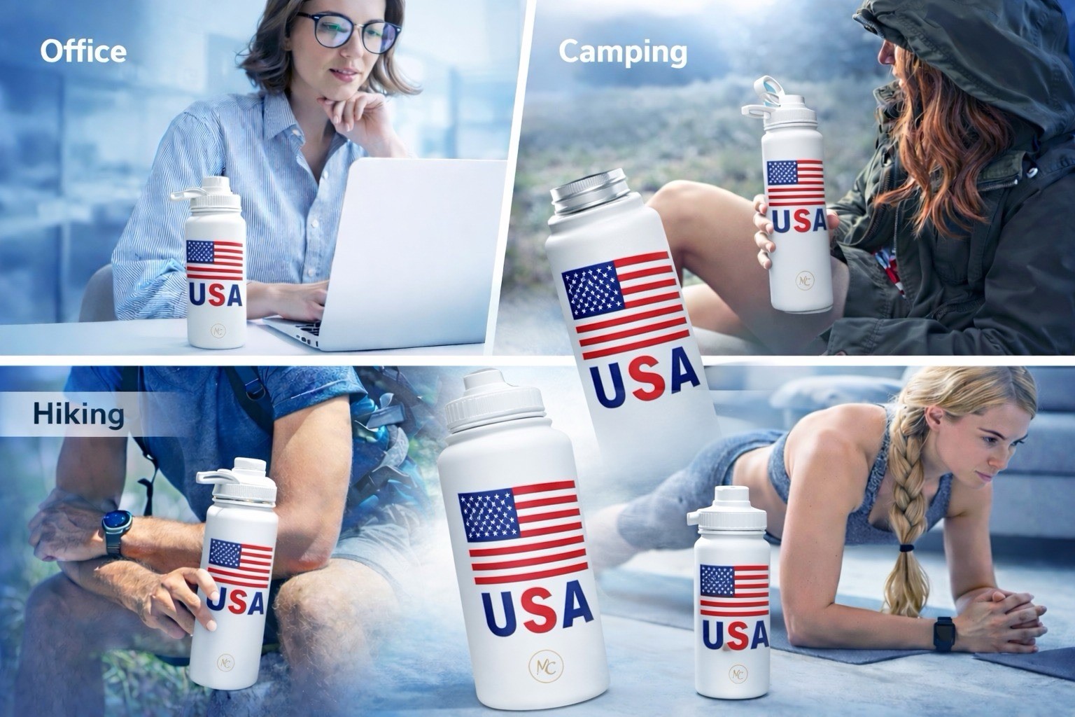 32oz Premium Insulated Stainless Steel Water Bottle USA Flag BPA