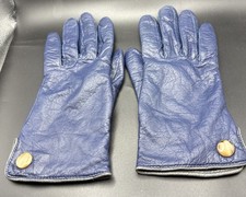 VTG Women  s Grandoe Blue Leather Driving Gloves w/Gray  Button Trim, Size M