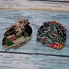 Walmart Associate Employee Pin - 2 - Christmas Sleigh Semi Reindeer Santa Tree