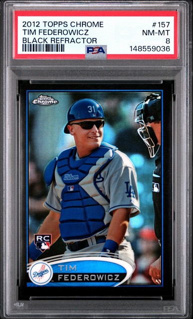 2012 TOPPS CHROME BLACK REFRACTOR #157 TIM FEDEROWICZ ROOKIE RC 16/100 PSA 8