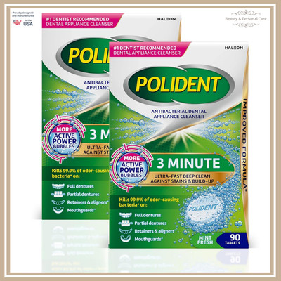 3 Minute Antibacterial Denture Cleanser Tablets 90 Count 2 Pack Retainer Cleaner