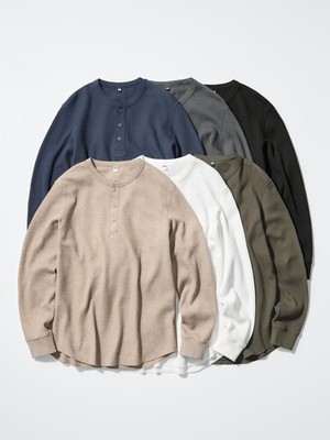 UNIQLO Waffle Henley Neck T-Shirt XS-4XL Men Regular Fit 482766 NWT