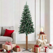 vidaXL Albero di Natale Sottile con Legno Vero e Neve Verde 180 cm