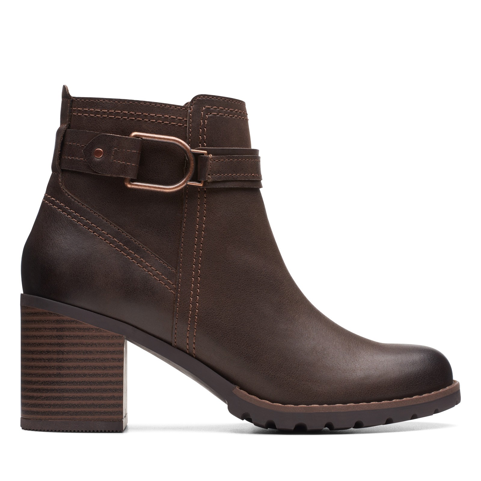 Clarks Leda Strap 26174960 Womens Brown Leather Ankle & Booties Boots