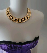 Juicy Couture Pave Crystal Pyramid Gold Tone Chain Link Bib Collar Necklace NWOT