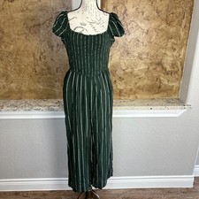 Abercrombie  Fitch Jumpsuit LP Wide Leg Short Sleeve Smocked Striped Green Gray