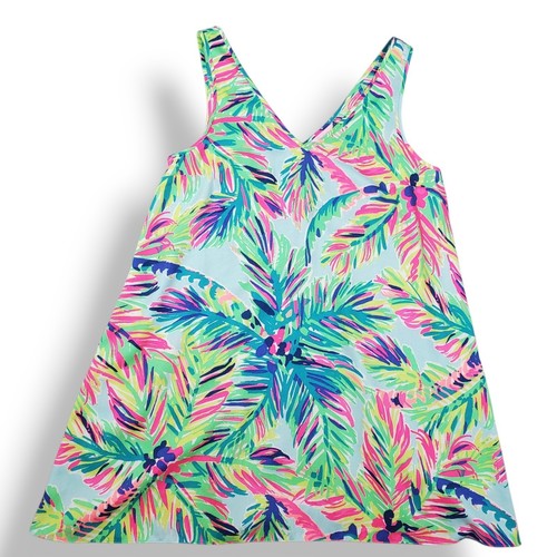 Lilly Pulitzer Anamaria Swing Kleid Damen XL Island Time Palmenmuster V-Ausschnitt Neon
