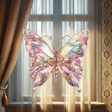 Pink Iridescent Butterfly Acrylic Suncatcher, Rainbow Window Decor Gift