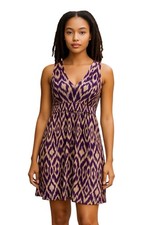 Ann Taylor LOFT Sun Dress Size XS Purple Tan White Ikat Print Sleeveless Womens