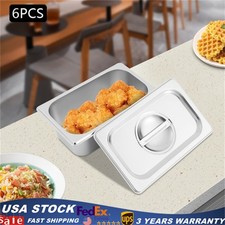 Modern 6 Paks 1/4 Size 201 Stainless Steel Trays Food Storage with Lids Silver