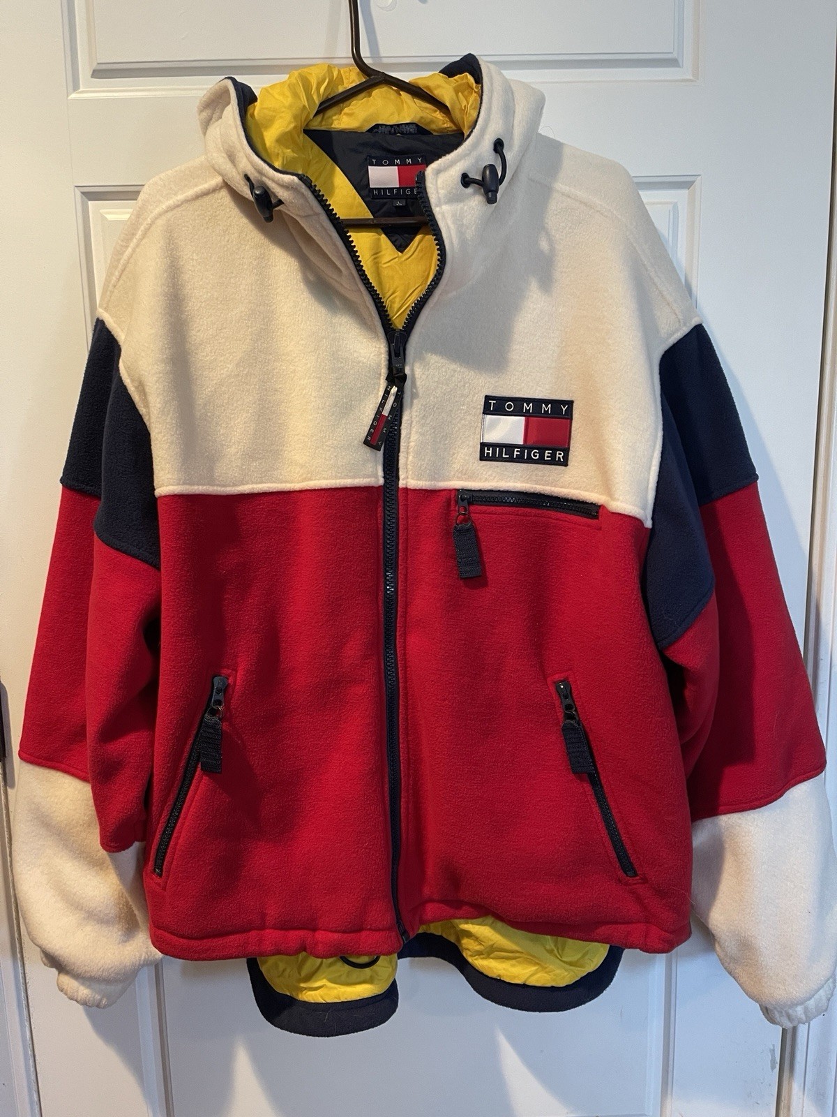 Vtg 90s Tommy Hilfiger Wu Tang Clan Hood Fleece Jacket Colorblock Raekwon Large