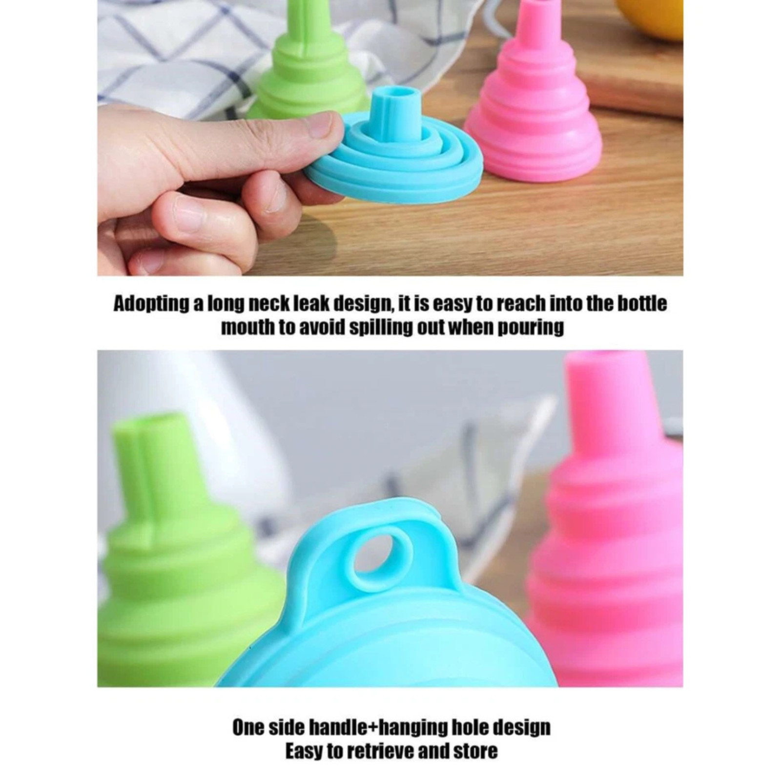 3pcs Kitchen Collapsible Funnels Set Foldable Food Graded Small Silicone Funnels