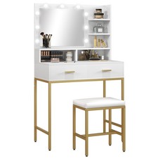 HOMCOM Mobile Toeletta con Specchio e Sgabello in Truciolato e MDF Bianco