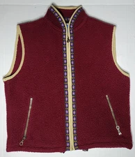 Alf Kuhl Sherpa Polartec Vest Women's M Fleece Zip Up Maroon Aztec Trim USA Made