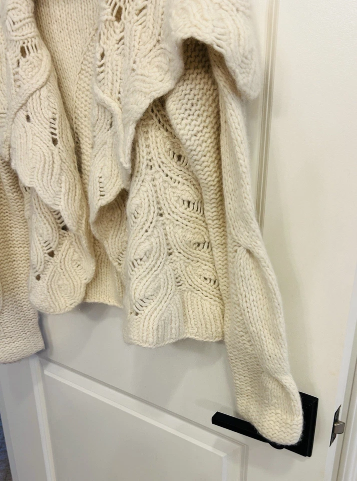 Cárdigan Anthropologie Sleeping On Snow Talla M Lana Angora Cable Tejido Frente Abierto Foto 4 de 4
