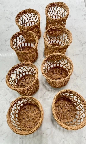 VTG Rattan Drinking Glass Holders ~ Set Of 8
