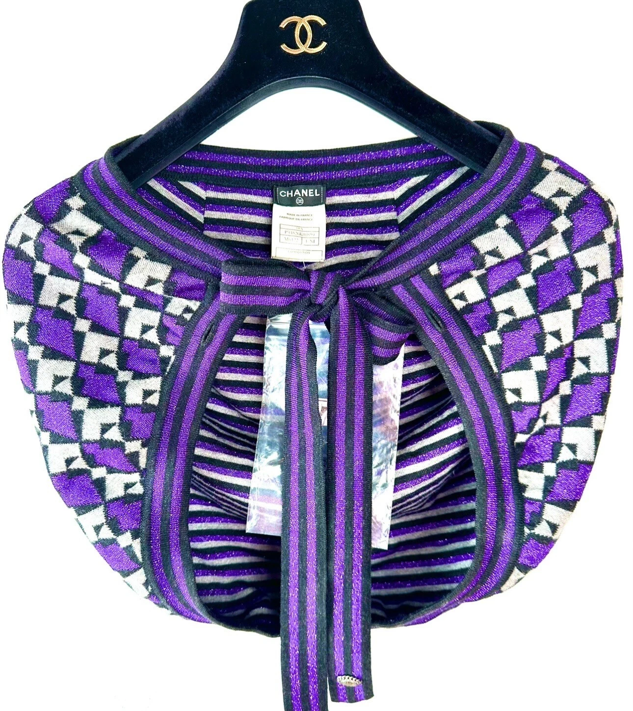 Nuovo Chanel Vintage 2008 Viola Nero Glitter Maglione Cape Top 34 36 2 4 Vintage XS S