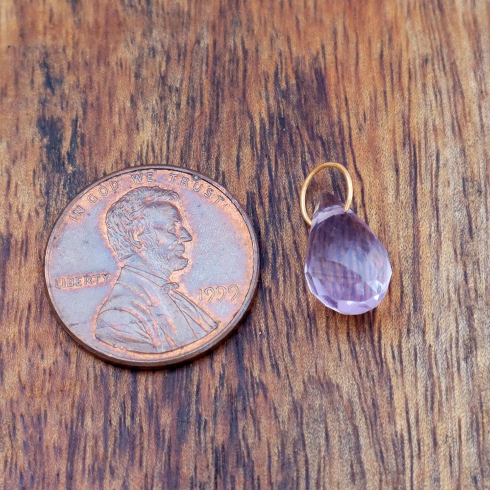 Dije de lágrima de amatista natural oro macizo de 18 quilates regalo de diseñador mujer dije colgante Foto 4 de 4