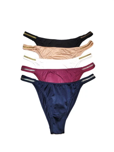 Pack Of 5 Women High Cut Satin Panties Thong Brief Brazilian Underwear Lingeries - Picture 6 of 11