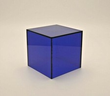 Blue Plastic Perspex Cube Display Stand 5 Sided Box Acrylic Tray Retail Shop 