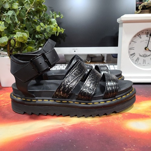 WOW!! Dr. Martens Blaire Gunmetal Wild Croc Emboss Ledersandalen Größe UK 8 - Bild 4 von 24