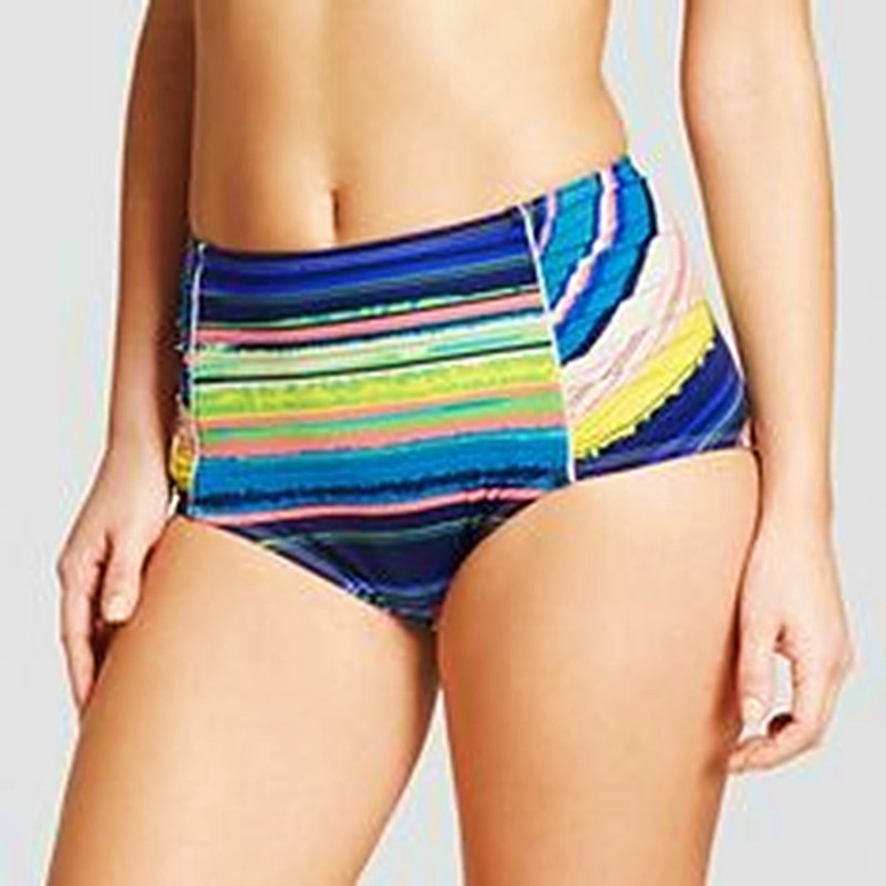 Sea Angel Striped High Waist Shirred Bikini Bottom Swimwear