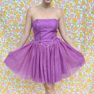Betsey Johnson Lilac Purple Tulle Strapless Mini Dress Prom Dance