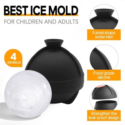 4tlg Eiswürfelform Silikon 6cm Eiskugelform mit Deckel Ice Ball Maker für Whisky
