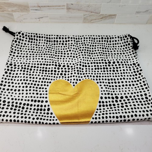 Very Brighton Black Dot Gold Heart Drawstring Laundry Gift Bag 29" x 20" - Picture 4 of 24