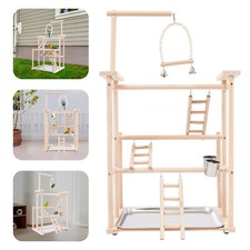 Modern 3 Tiers Parrots Rack, Countertop Wood Bird Playing Stand, Pet Bird Rack