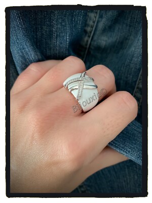 PAMTIER Bague de Bande Lisse pour Femmes en Céramique avec Zircone Blanc Taille 52