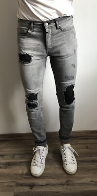 Neu Tigha Jeans W31 L32 Clyde Grau Schwarz destroyed slim Young Poets Society 