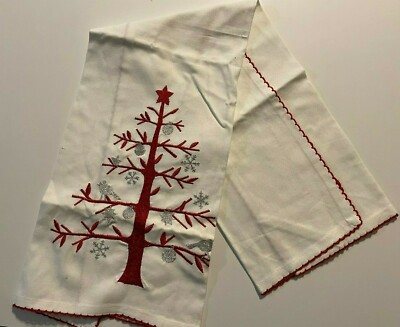 Crate Barrel New Modern Christmas Tree Kitchen Tea Dish Towel Embroidered 