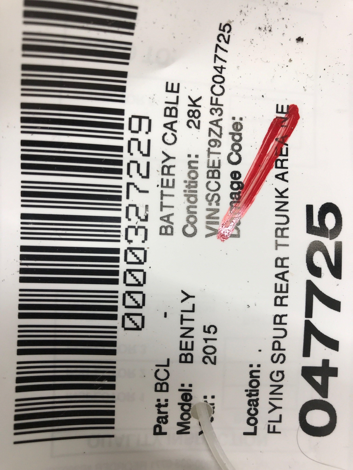 2013 - 2019 BENTLEY FLYING SPUR TRUNK NEGATIVE BATTERY GROUND CABLE 3W0971235F