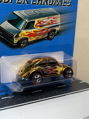 2006 Hot Wheels Super Chromes Volkswagen VW BUG Gold w/Flames & RL-5sp NIP - Picture 11 of 14